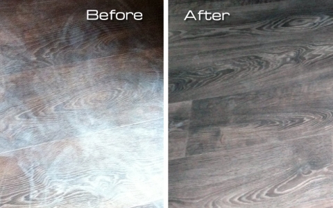 A new wood effect vinyl floor almost ruined by a tin of paint. Thankfully it all came out eventually!