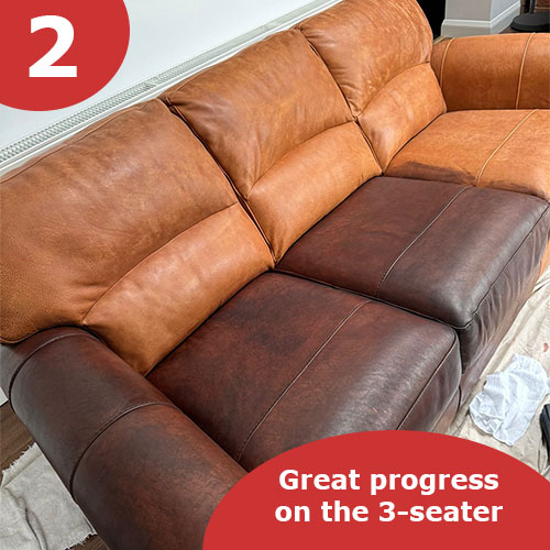 Tan to Espresso leather sofa project